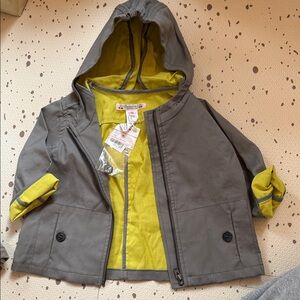 Bonpoint Kids Gray and Yellow Hooded Jacket